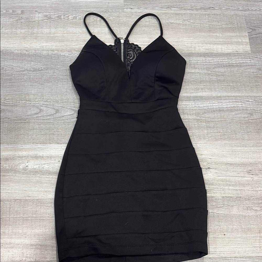 Emerald Sundae Black Spaghetti Strap Bodycon Mini Dress